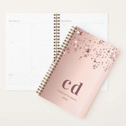 Roos goudmonogram initialen sterren planner (Display)