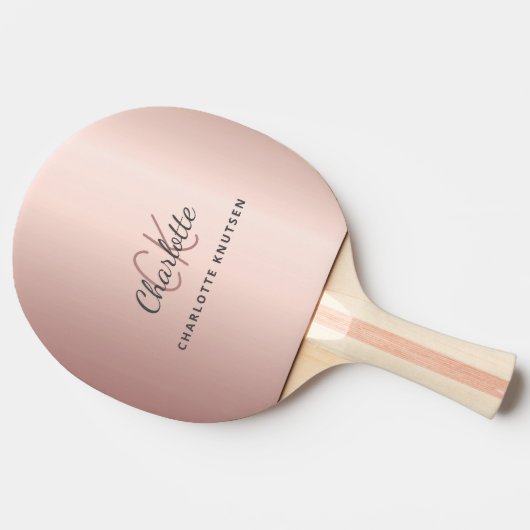 Roos goudmonogram naam initialen elegant tafeltennisbatje (Zijkant)