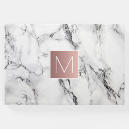 roos goudmonogram op witte marmer gastenboek