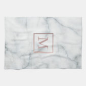 roos goudmonogram op witte marmer theedoek (Horizontaal)