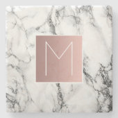 roos goudmonogram zwart-wit marmer stenen onderzetter (Voorkant)