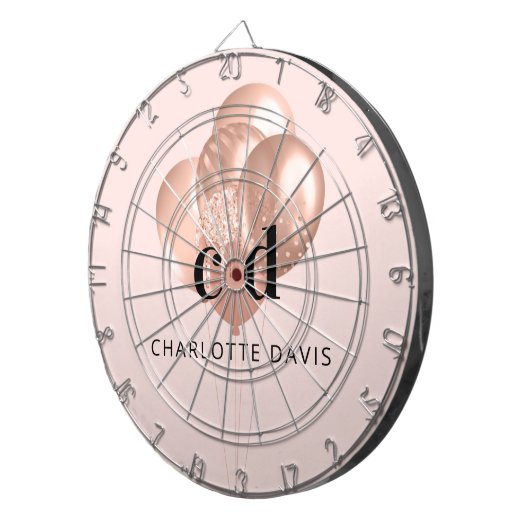 Roos goudnaam monogram initialen ballonnen dartbord (Voorkant Rechts)