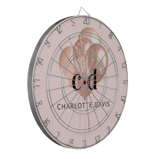 Roos goudnaam monogram initialen ballonnen dartbord (Voorkant Links)