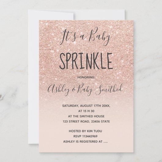 Roos goudnevel glitter roze ombre baby sprinkhaan kaart (Voorkant)