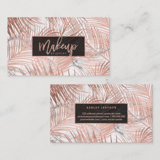 Roos goudpalmbladerblauw visitekaartje (Voorkant / Achterkant)