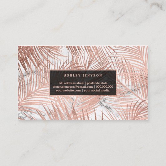 Roos goudpalmbladerblauw visitekaartje (Achterkant)