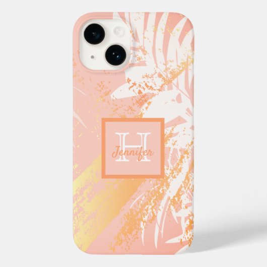 Roos goudpalmbladeren foliemonogram Case-Mate iPhone case (Achterkant)
