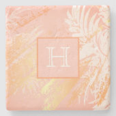 Roos goudpalmbladeren monogram stenen onderzetter (Voorkant)