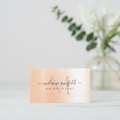 Roos goudpenseel Elegant Blush Monogram Visitekaartje (Staand voorkant)