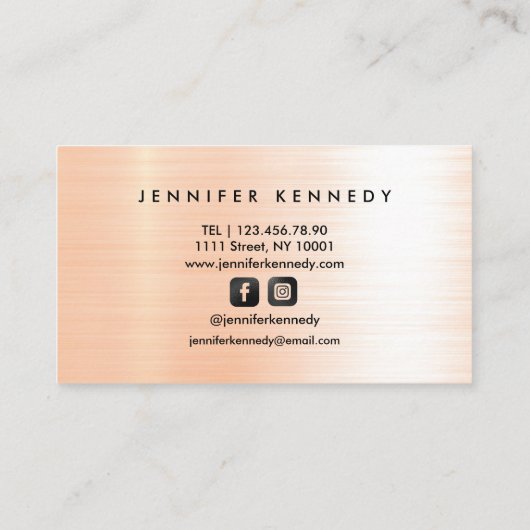 Roos goudpenseel Elegant Blush Monogram Visitekaartje (Achterkant)