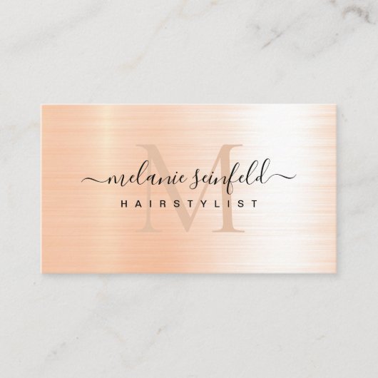 Roos goudpenseel Elegant Blush Monogram Visitekaartje (Voorkant)