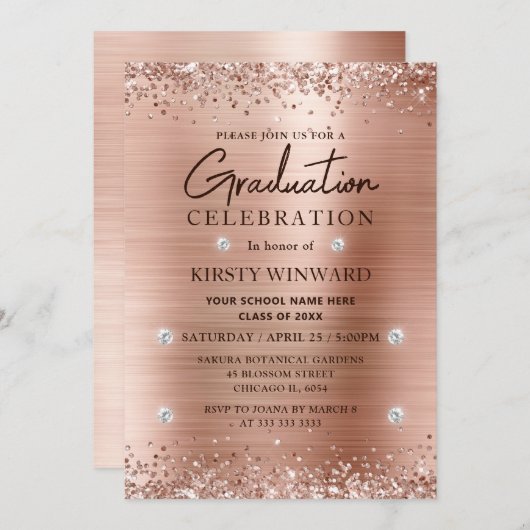 Roos goudpenseel en glitter Afstuderen Kaart (Voorkant / Achterkant)