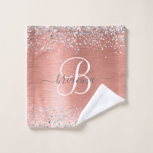Roos goudpenseel Glitter Monogram Bad Handdoek (Wasdoekje)