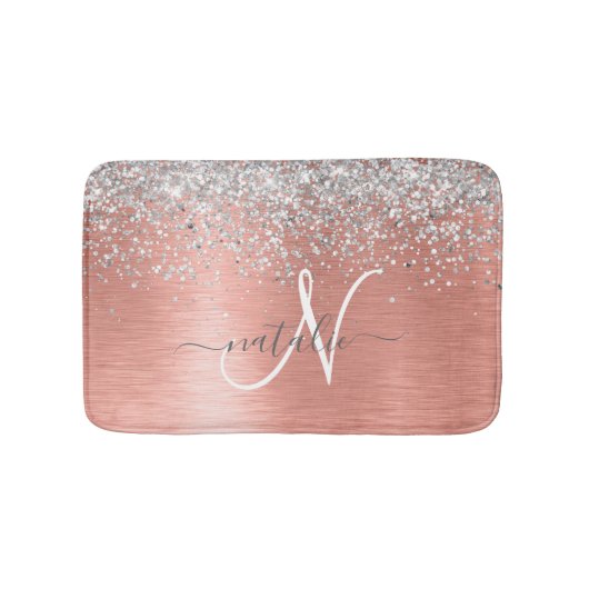 Roos goudpenseel Glitter Monogram Badmat (Voorkant)