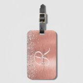 Roos goudpenseel Glitter Monogram Bagagelabel (Voorkant (verticaal))