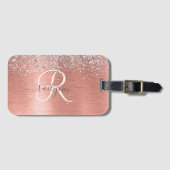 Roos goudpenseel Glitter Monogram Bagagelabel (Voorkant (horizontaal))