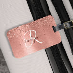 Roos goudpenseel Glitter Monogram Bagagelabel<br><div class="desc">Maak dit trendy bagagelabel met  roos gouden mousserende glitter gemakkelijk persoonlijk op een roos gouden geborstelde metalen achtergrond.</div>