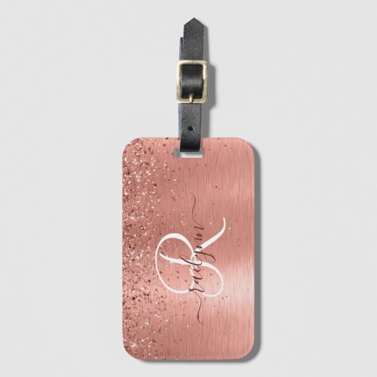 Roos goudpenseel Glitter Monogram Bagagelabel (Voorkant (verticaal))