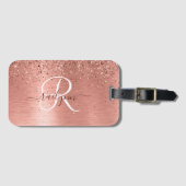Roos goudpenseel Glitter Monogram Bagagelabel (Voorkant (horizontaal))