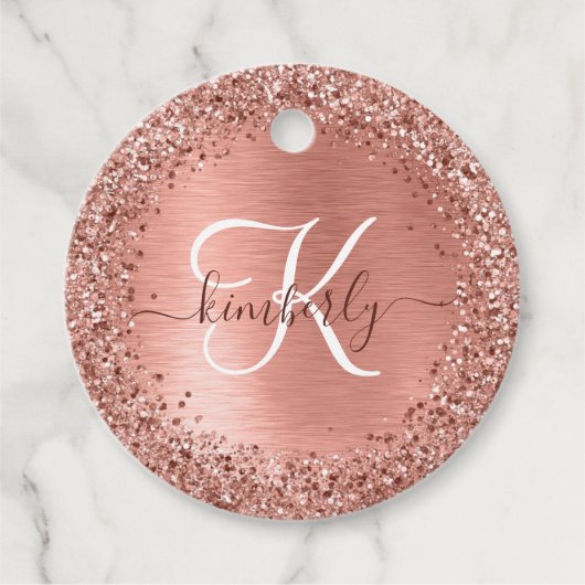 Roos goudpenseel Glitter Monogram Bedankjes Labels (Voorkant)
