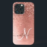 Roos goudpenseel Glitter Monogram Case-Mate iPhone Case<br><div class="desc">Pas dit trendy chassis met  roos gouden mousserende glitter eenvoudig aan op een roos gouden geborstelde metalen achtergrond.</div>