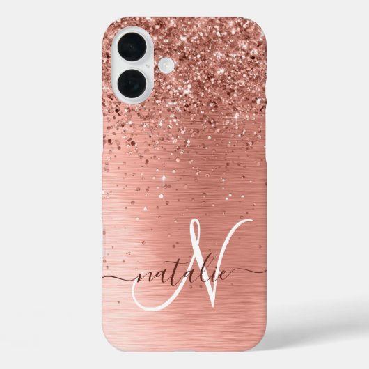 Roos goudpenseel Glitter Monogram Case-Mate iPhone Case (Achterkant)