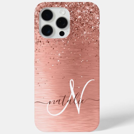 Roos goudpenseel Glitter Monogram Case-Mate iPhone Case (Achterkant)