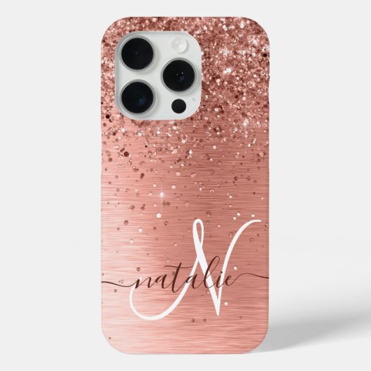 Roos goudpenseel Glitter Monogram Case-Mate iPhone Case (Achterkant)