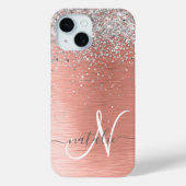Roos goudpenseel Glitter Monogram Case-Mate iPhone Case (Achterkant)