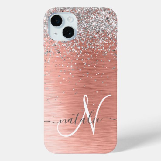 Roos goudpenseel Glitter Monogram Case-Mate iPhone Case (Achterkant)