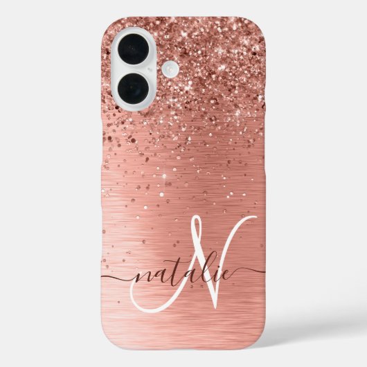 Roos goudpenseel Glitter Monogram Case-Mate iPhone Case (Achterkant)