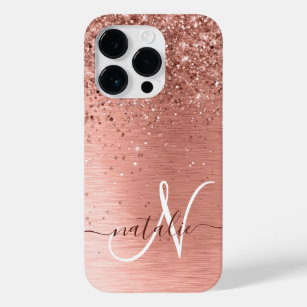 Roos goudpenseel Glitter Monogram Case-Mate iPhone 14 Pro Hoesje
