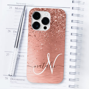 Roos goudpenseel Glitter Monogram Case-Mate iPhone 14 Pro Hoesje
