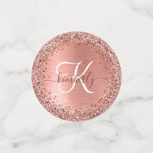 Roos goudpenseel Glitter Monogram Confetti (Kleine voorkant)