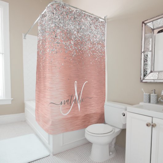 Roos goudpenseel Glitter Monogram Douchegordijn (In situ)