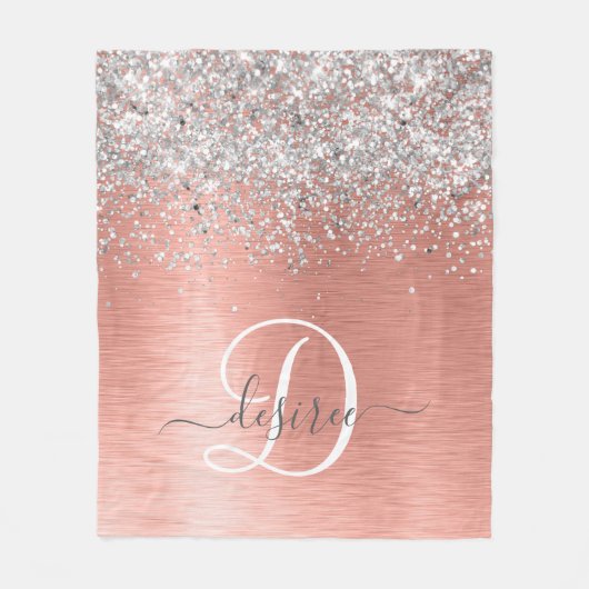 Roos goudpenseel Glitter Monogram Fleece Deken (Voorkant)