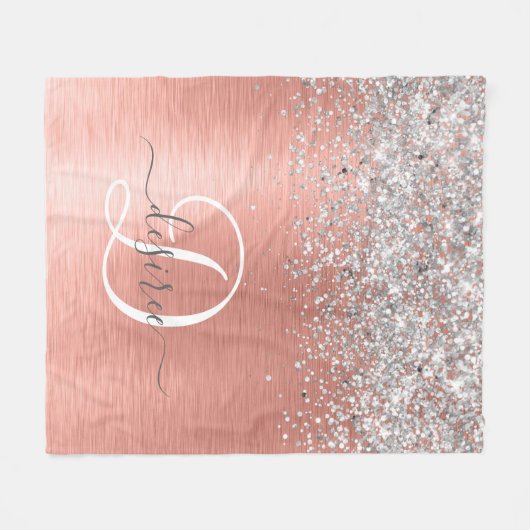 Roos goudpenseel Glitter Monogram Fleece Deken (Voorkant (Horizontaal))
