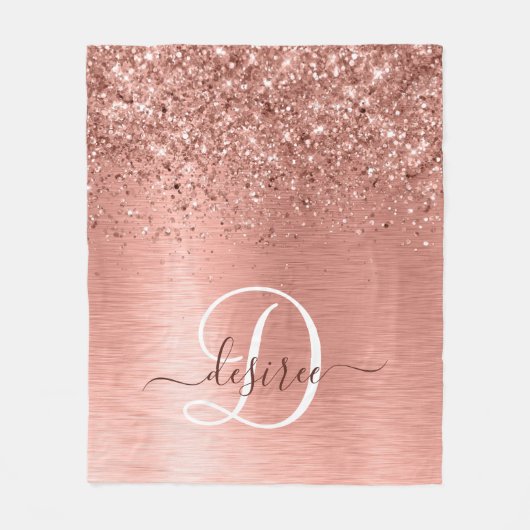 Roos goudpenseel Glitter Monogram Fleece Deken (Voorkant)