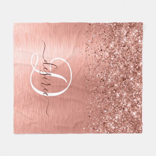 Roos goudpenseel Glitter Monogram Fleece Deken (Voorkant (Horizontaal))
