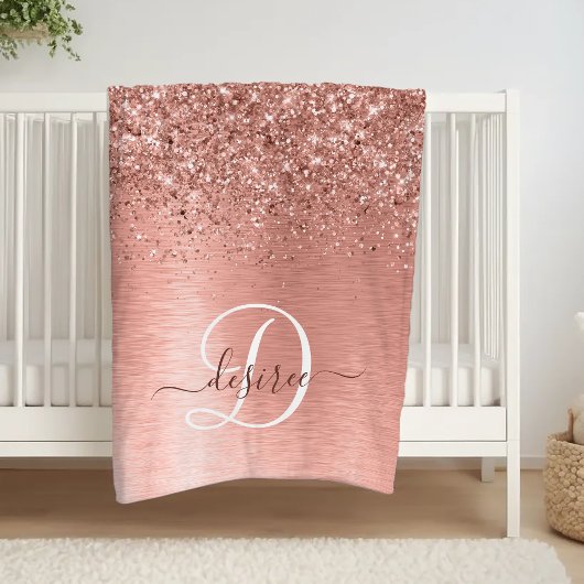 Roos goudpenseel Glitter Monogram Fleece Deken
