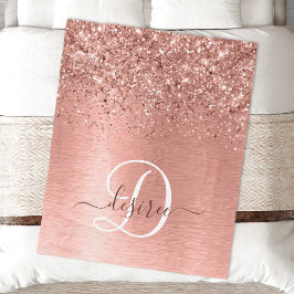 Roos goudpenseel Glitter Monogram Fleece Deken