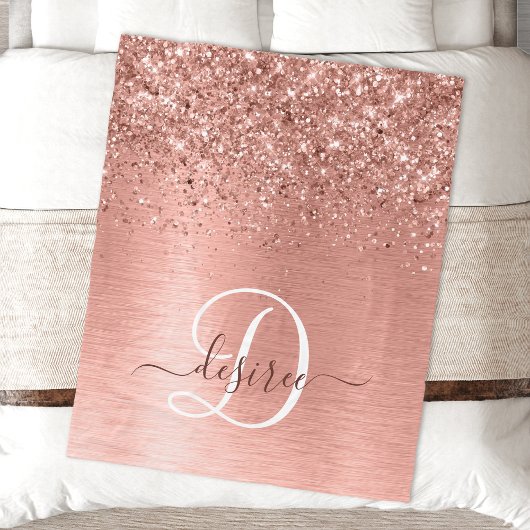 Roos goudpenseel Glitter Monogram Fleece Deken
