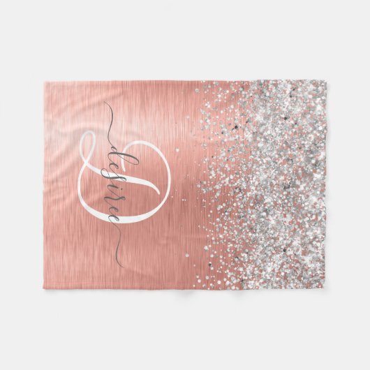 Roos goudpenseel Glitter Monogram Fleece Deken (Voorkant (Horizontaal))