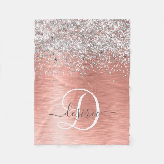 Roos goudpenseel Glitter Monogram Fleece Deken (Voorkant)