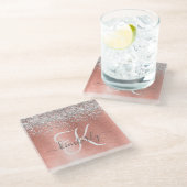 Roos goudpenseel Glitter Monogram Glazen Onderzetter (Schuin)