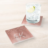 Roos goudpenseel Glitter Monogram Glazen Onderzetter (Schuin)