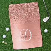 Roos goudpenseel Glitter Monogram Golfhanddoek