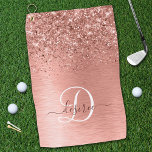 Roos goudpenseel Glitter Monogram Golfhanddoek<br><div class="desc">Maak dit trendy ontwerp van golfhanddoeken met  roos gouden mousserende glitter gemakkelijk persoonlijk op een roos gouden geborstelde metalen achtergrond.</div>