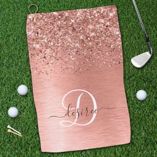 Roos goudpenseel Glitter Monogram Golfhanddoek