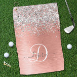 Roos goudpenseel Glitter Monogram Golfhanddoek<br><div class="desc">Maak dit trendy ontwerp van golfhanddoeken met  zilveren mousserende glitter gemakkelijk aan te passen op een gouden,  geborstelde metalen achtergrond van het roos.</div>